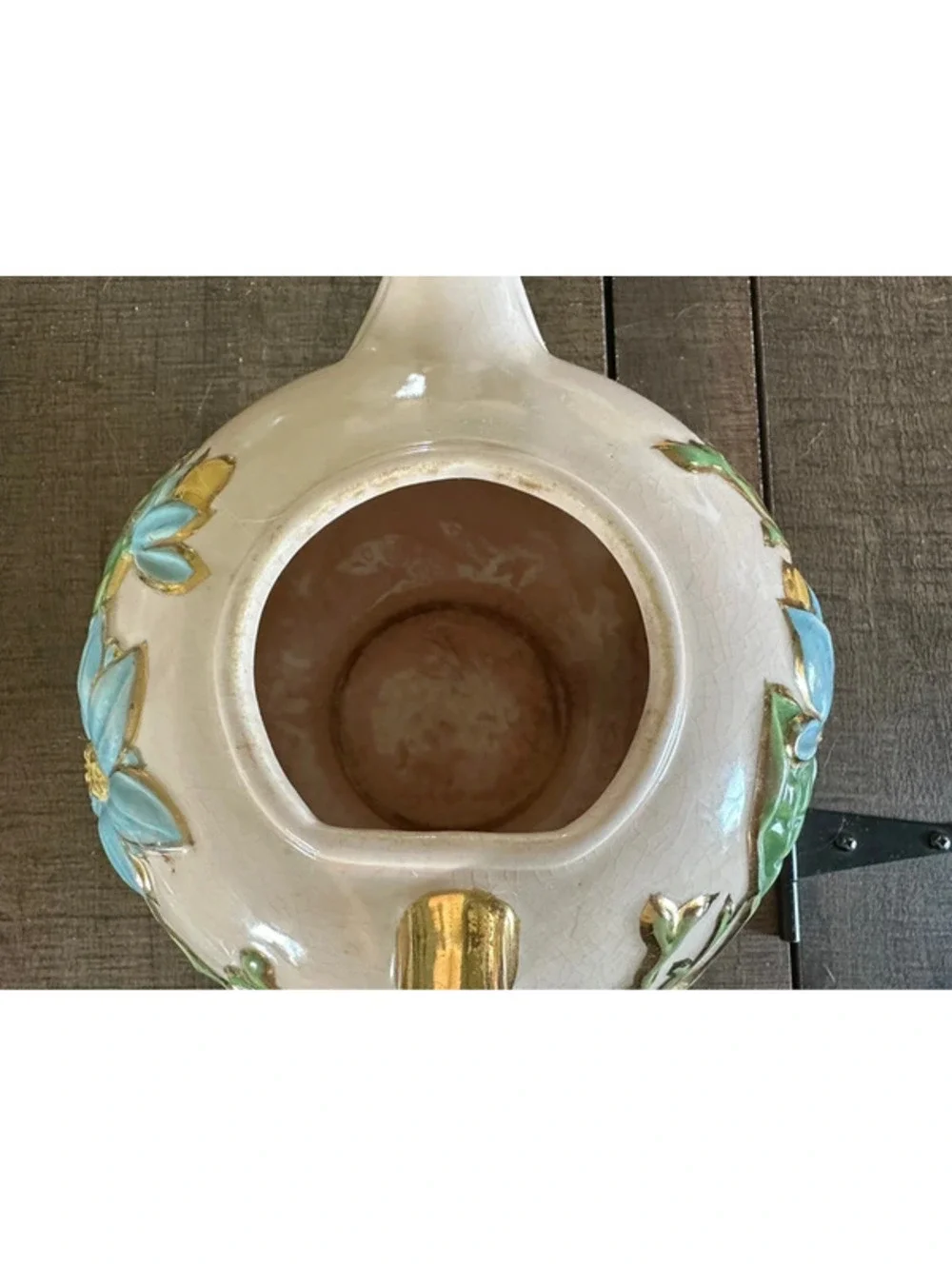 Vintage Hull USA Water Lily Pink Blue Floral Gold Trim Teapot w/Lid Chipped